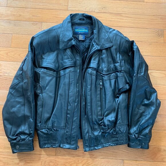 VTG Weekends‎ Leather Jacket Coat Mens L Quilted Warm Genuine Motorcycle Biker - Picture 1 of 12